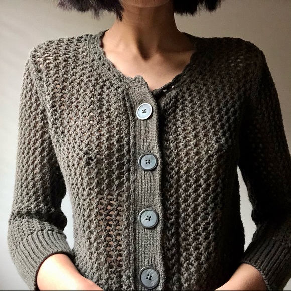 Khaki Crochet Cardigan - Picture 3 of 5